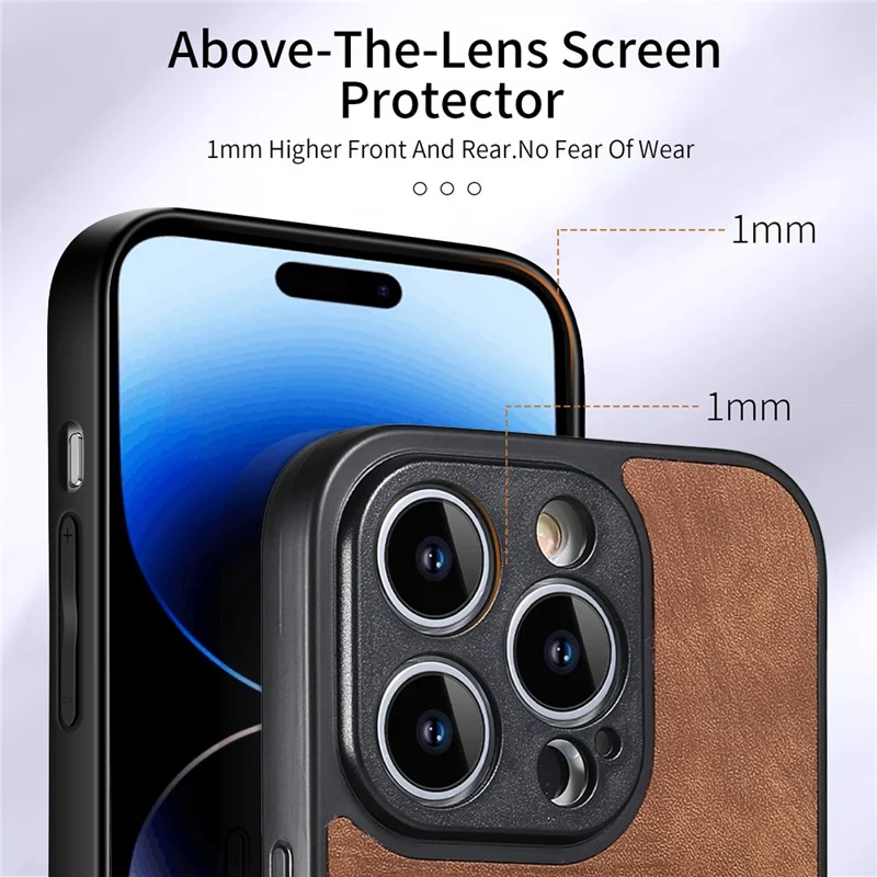 D2 For iPhone 14 Pro PU Leather+TPU Phone Cover Kickstand Card Holder Phone Case - Brown