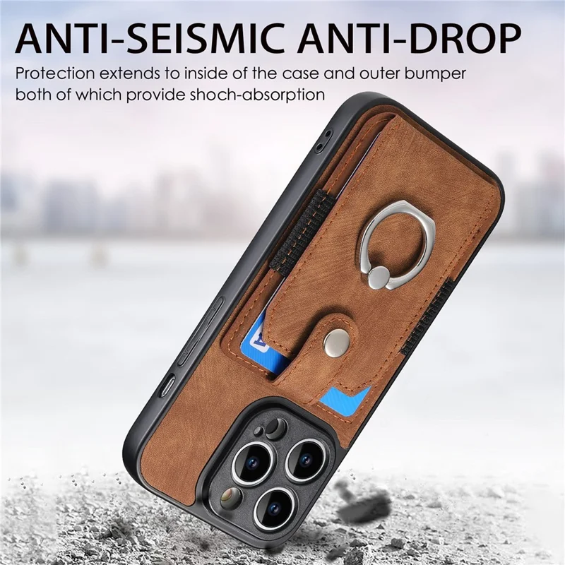 D2 For iPhone 14 Pro PU Leather+TPU Phone Cover Kickstand Card Holder Phone Case - Brown