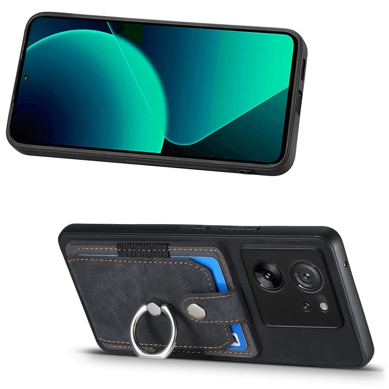 D2 For Xiaomi 13T Pro / 13T / Redmi K60 Ultra Ring Holder Kickstand Phone Cover Shockproof Phone Case - Black