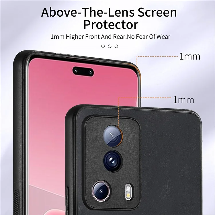 Чехол для телефона D2 для Xiaomi 13 Lite / Civi 2 5G, кожаная обложка из TPU+PU с кольцевой подставкой - черный