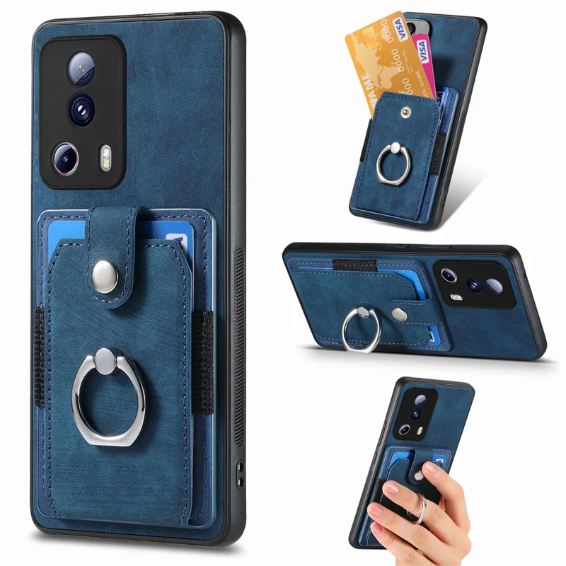 Funda D2 para teléfono Xiaomi 13 Lite / Civi 2 5G, de TPU+PU Leather con soporte de anillo - Azul