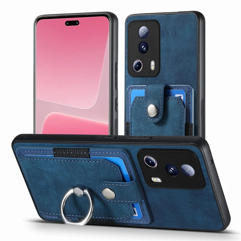Funda D2 para teléfono Xiaomi 13 Lite / Civi 2 5G, de TPU+PU Leather con soporte de anillo - Azul