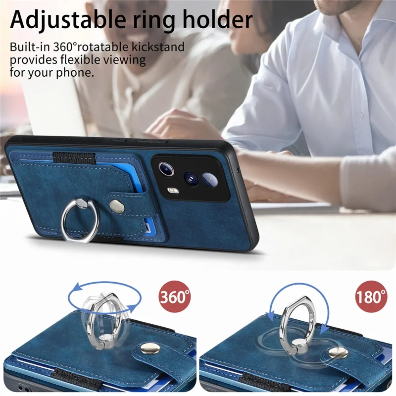 Funda D2 para teléfono Xiaomi 13 Lite / Civi 2 5G, de TPU+PU Leather con soporte de anillo - Azul