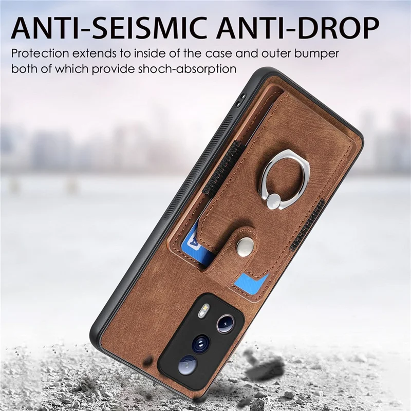 D2 Phone Case for Xiaomi 13 Lite / Civi 2 5G TPU+PU Leather Cover with Ring Kickstand - Brown