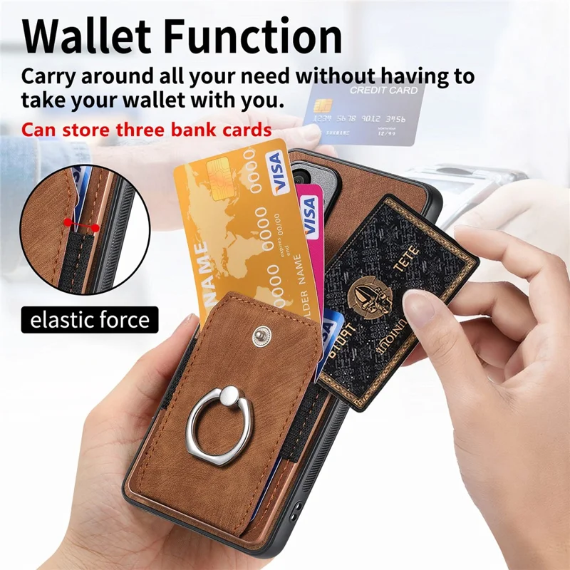 D2 Phone Case for Xiaomi 13 Lite / Civi 2 5G TPU+PU Leather Cover with Ring Kickstand - Brown