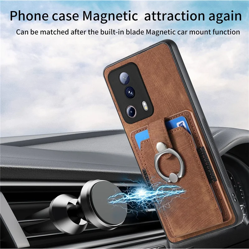 D2 Phone Case for Xiaomi 13 Lite / Civi 2 5G TPU+PU Leather Cover with Ring Kickstand - Brown