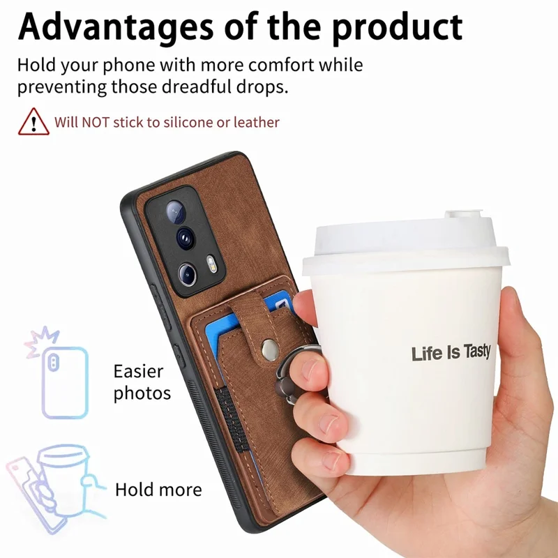D2 Phone Case for Xiaomi 13 Lite / Civi 2 5G TPU+PU Leather Cover with Ring Kickstand - Brown