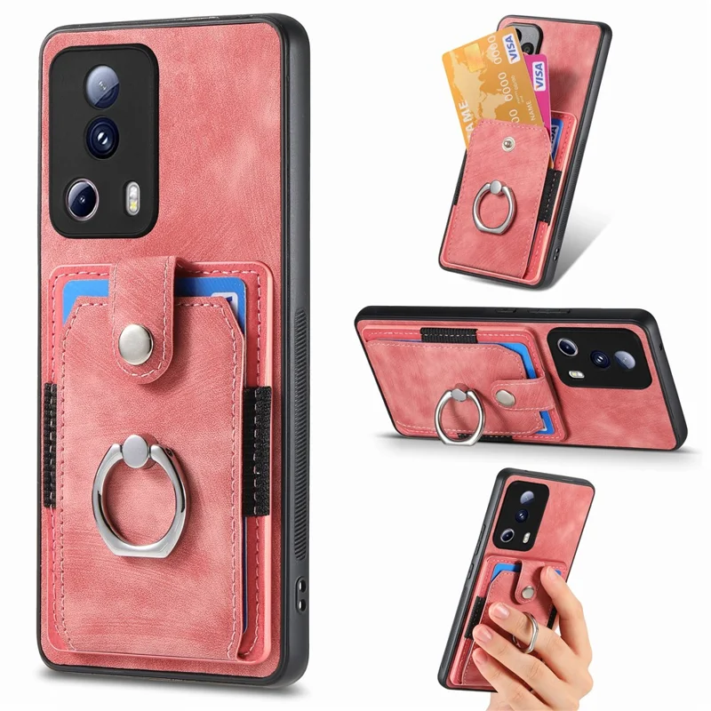 Capa de Telefone D2 para Xiaomi 13 Lite / Civi 2 5G Cobertura de Couro PU+TPU com Suporte de Anel - Rosa