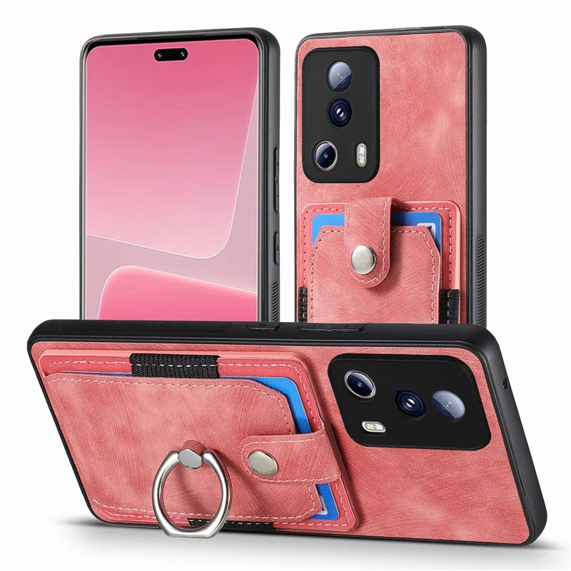 Capa de Telefone D2 para Xiaomi 13 Lite / Civi 2 5G Cobertura de Couro PU+TPU com Suporte de Anel - Rosa