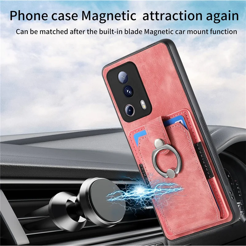 Capa de Telefone D2 para Xiaomi 13 Lite / Civi 2 5G Cobertura de Couro PU+TPU com Suporte de Anel - Rosa