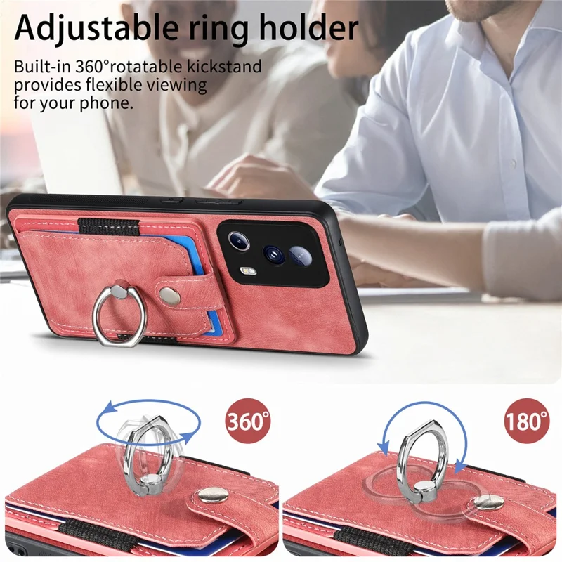 Capa de Telefone D2 para Xiaomi 13 Lite / Civi 2 5G Cobertura de Couro PU+TPU com Suporte de Anel - Rosa