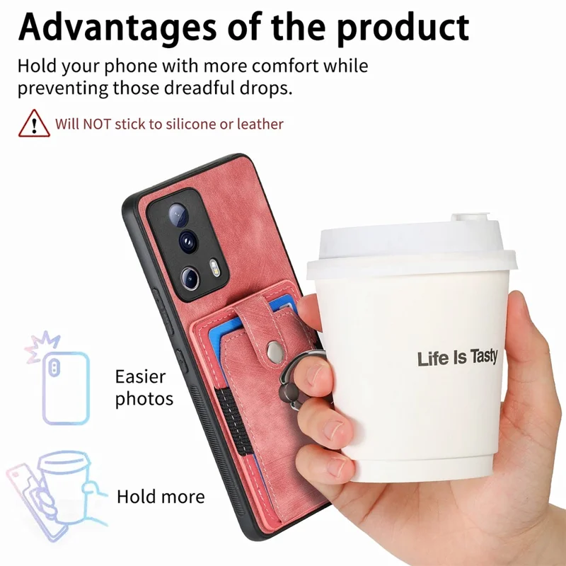 Capa de Telefone D2 para Xiaomi 13 Lite / Civi 2 5G Cobertura de Couro PU+TPU com Suporte de Anel - Rosa