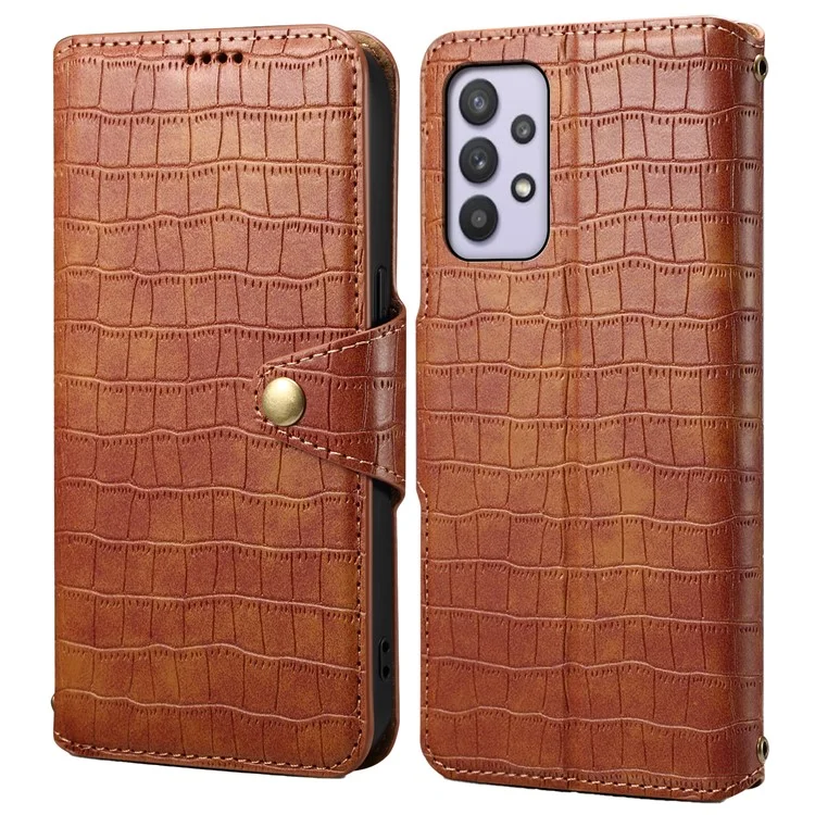 Para Samsung Galaxy A32 5G / M32 5G Funda de Teléfono Billetera con Soporte Textura de Cocodrilo Cubierta de Cuero - Marrón