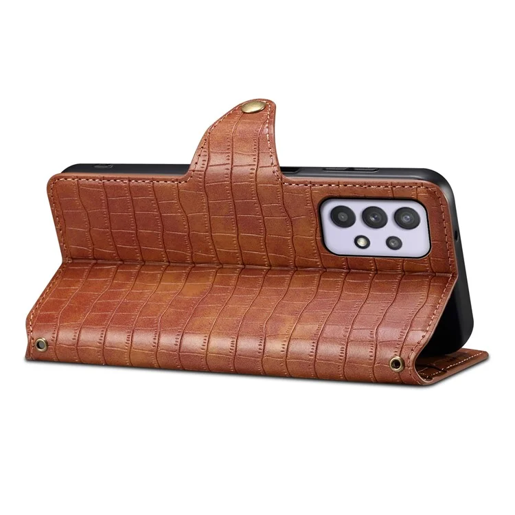 Para Samsung Galaxy A32 5G / M32 5G Funda de Teléfono Billetera con Soporte Textura de Cocodrilo Cubierta de Cuero - Marrón