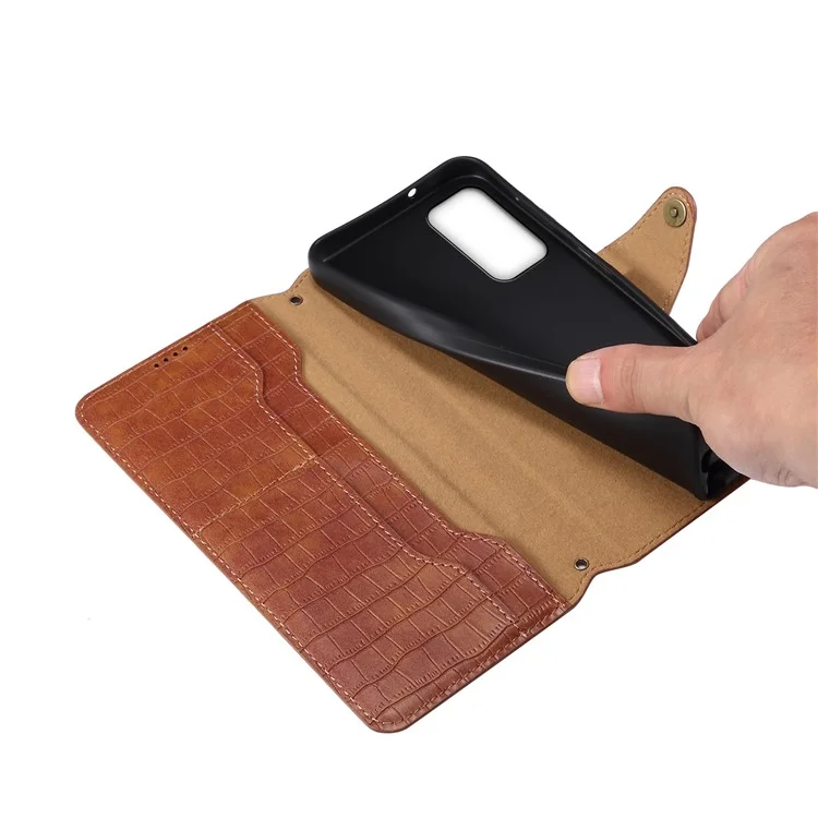 Para Samsung Galaxy A32 5G / M32 5G Funda de Teléfono Billetera con Soporte Textura de Cocodrilo Cubierta de Cuero - Marrón