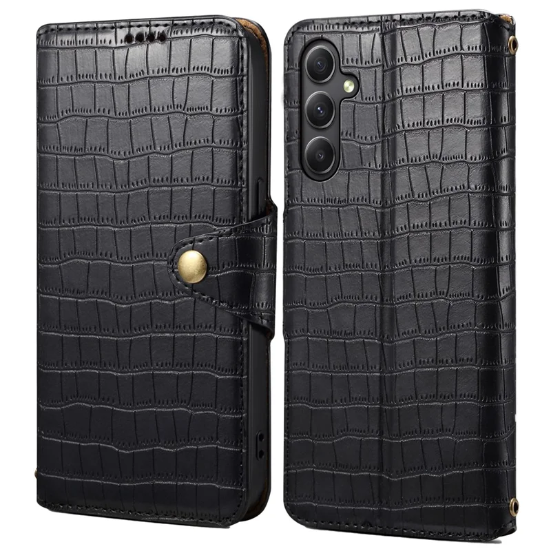 For Samsung Galaxy A34 5G Case Crocodile Texture Leather Stand Folio Smartphone Cover - Black