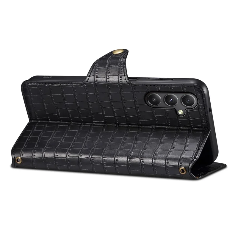 For Samsung Galaxy A34 5G Case Crocodile Texture Leather Stand Folio Smartphone Cover - Black