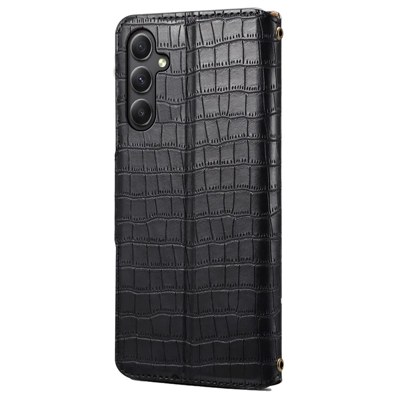 For Samsung Galaxy A34 5G Case Crocodile Texture Leather Stand Folio Smartphone Cover - Black
