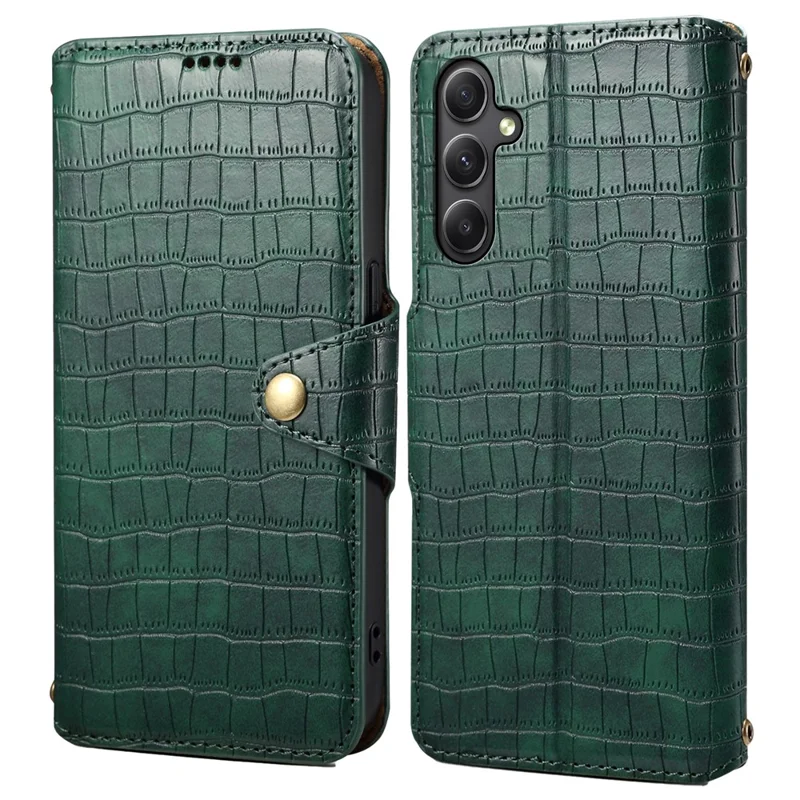 For Samsung Galaxy A34 5G Case Crocodile Texture Leather Stand Folio Smartphone Cover - Green
