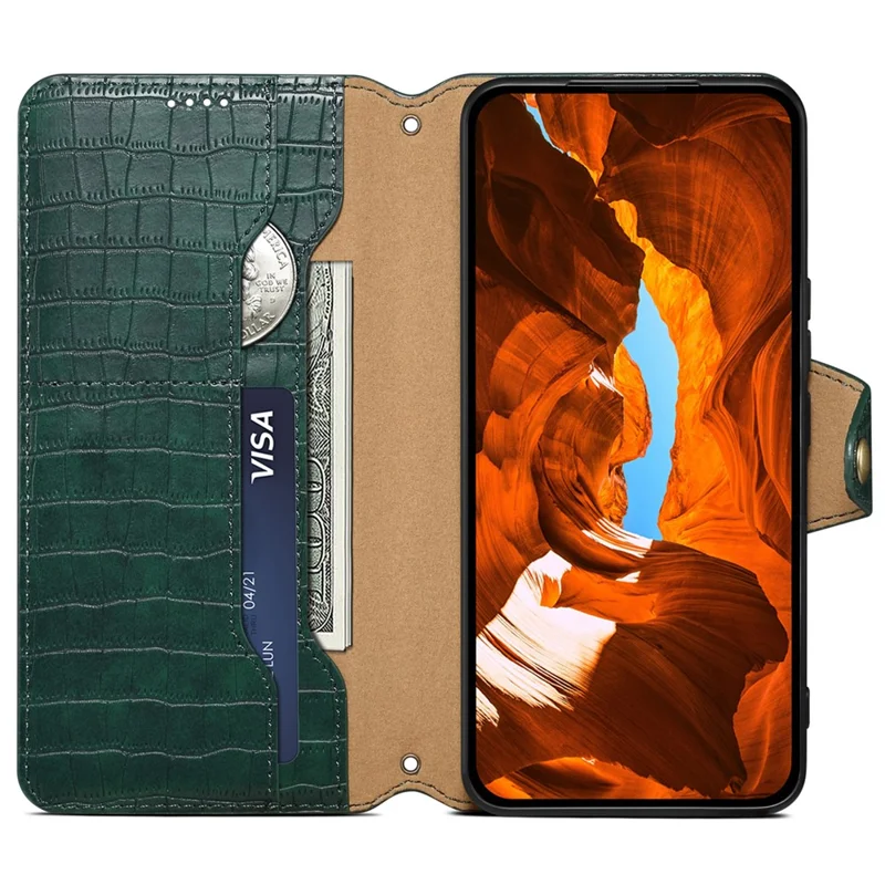 For Samsung Galaxy A34 5G Case Crocodile Texture Leather Stand Folio Smartphone Cover - Green