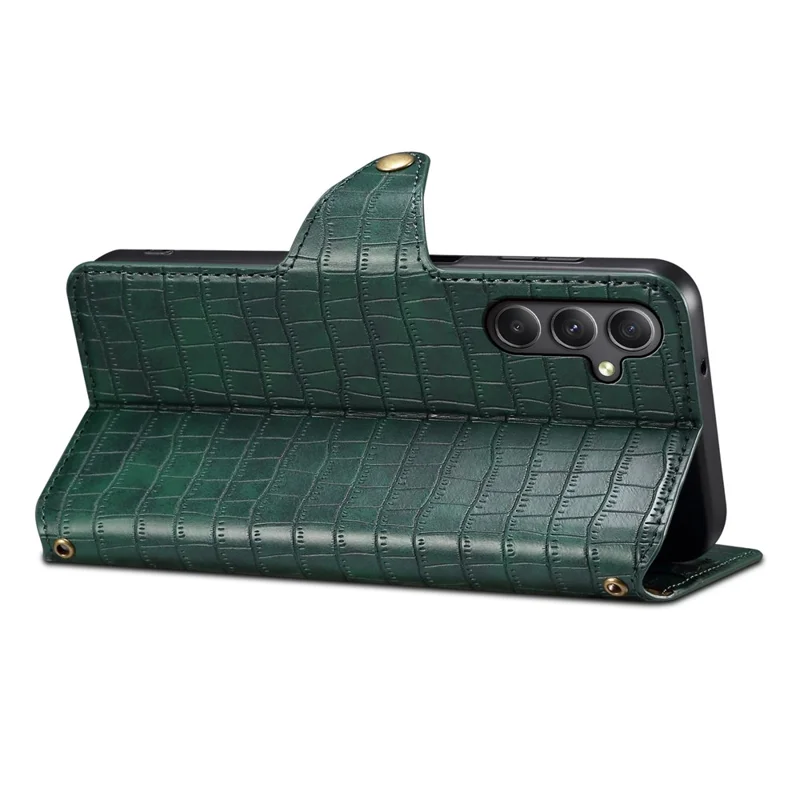 For Samsung Galaxy A34 5G Case Crocodile Texture Leather Stand Folio Smartphone Cover - Green