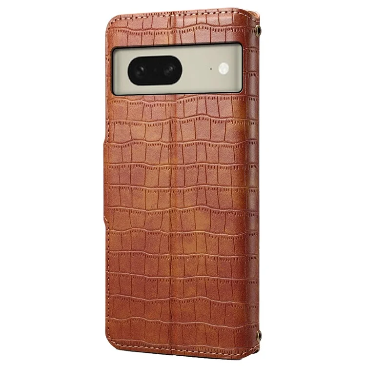 For Google Pixel 8 Leather Case Crocodile Texture Full Protection Wallet Phone Cover - Brown