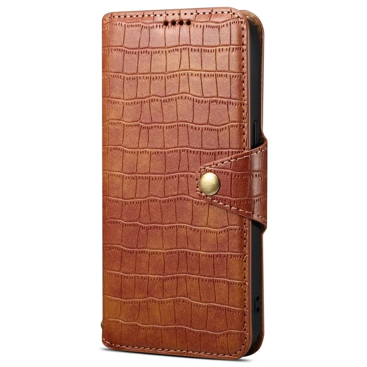 Phone Cover for Google Pixel 6a Crocodile Texture PU Leather Wallet Phone Case with Folding Stand - Brown