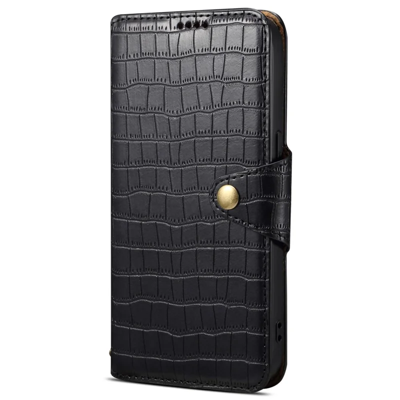 Phone Cover for Google Pixel 6a Crocodile Texture PU Leather Wallet Phone Case with Folding Stand - Black