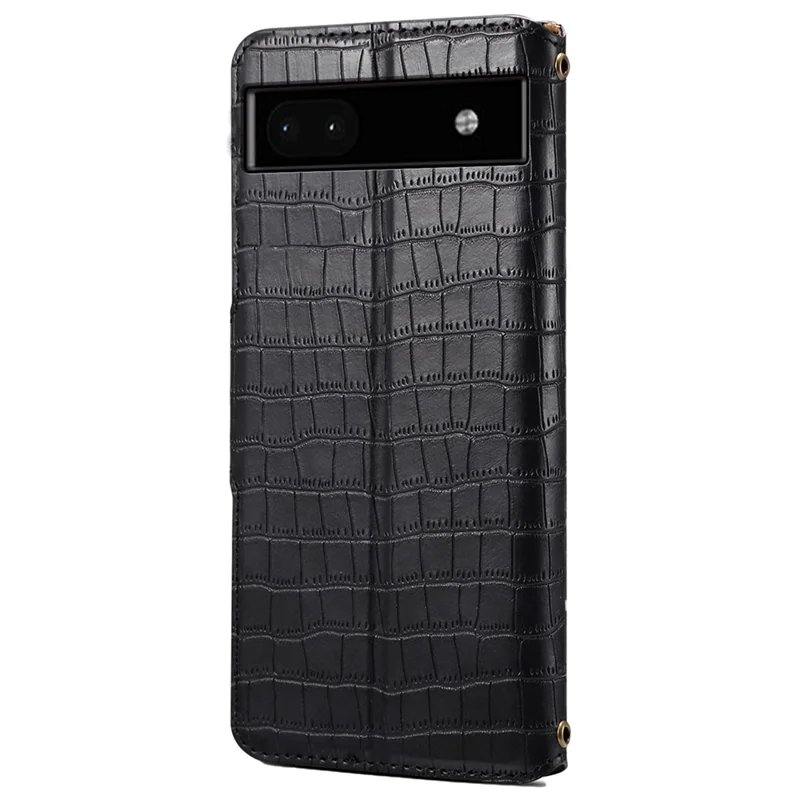 Phone Cover for Google Pixel 6a Crocodile Texture PU Leather Wallet Phone Case with Folding Stand - Black