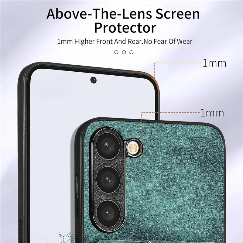 D2 For Samsung Galaxy S23 Case Ring Kickstand Leather+TPU Phone Cover with Card Holder - Verde