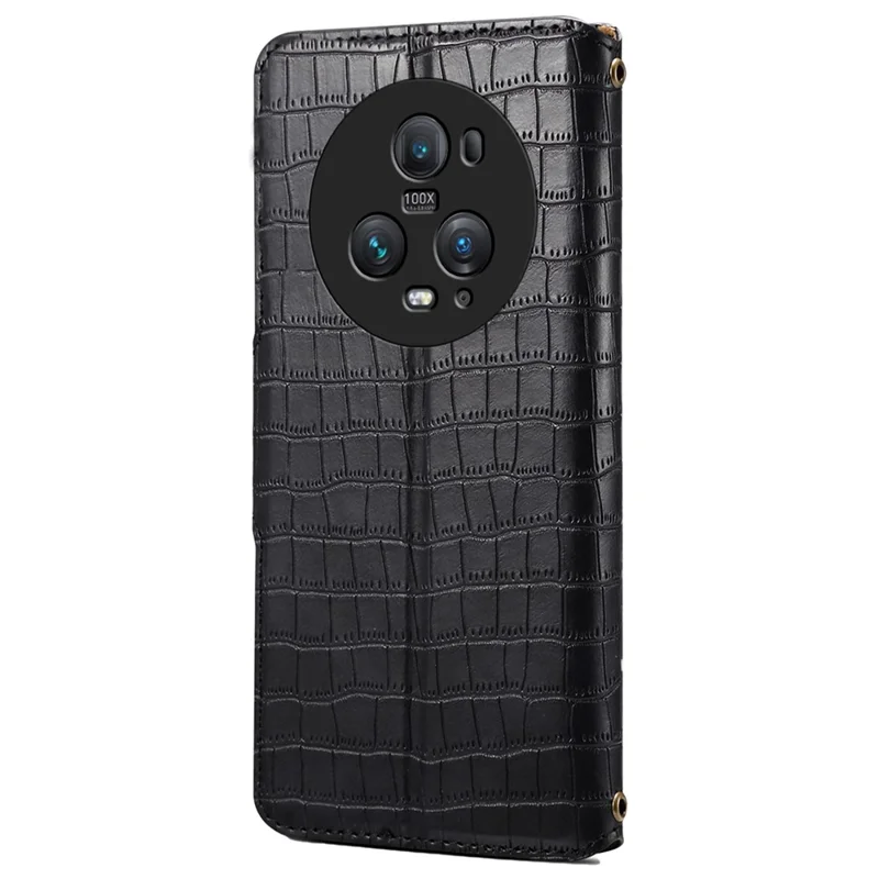 For Honor Magic5 Pro Leather Case Crocodile Texture Stand Cell Phone Cover - Black
