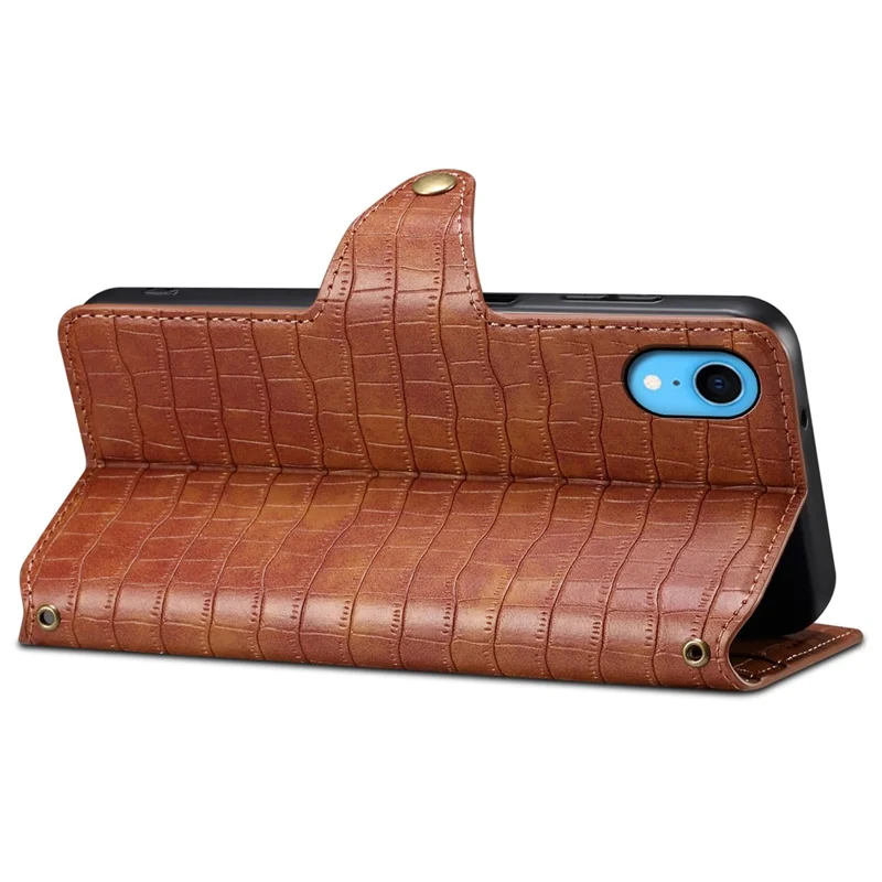 For iPhone XR 6.1 inch Anti-scratch Leather Case Crocodile Texture Wallet Phone Cover - Brown