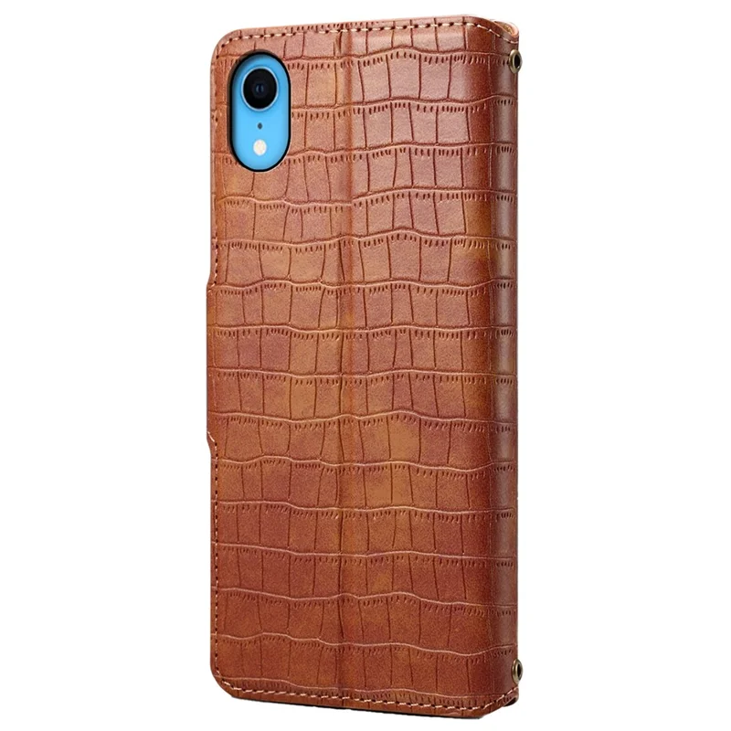 For iPhone XR 6.1 inch Anti-scratch Leather Case Crocodile Texture Wallet Phone Cover - Brown