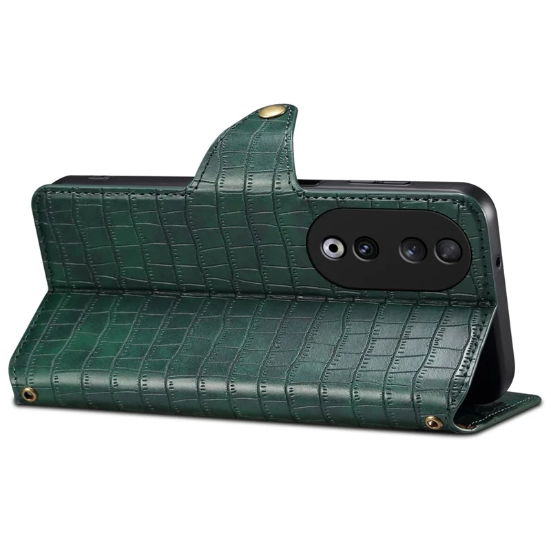 Wallet Phone Cover for Honor 90 Leather Case with Folding Stand Crocodile Texture - Green