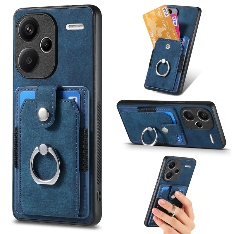 D2 For Xiaomi Redmi Note 13 Pro+ 5G Ring Phone Protective Cover Phone Card Holder Kickstand - Blue
