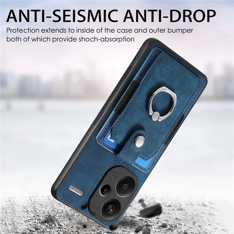 D2 For Xiaomi Redmi Note 13 Pro+ 5G Ring Phone Protective Cover Phone Card Holder Kickstand - Blue