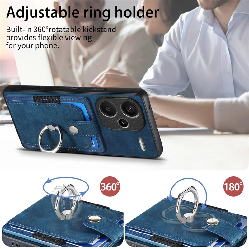 D2 For Xiaomi Redmi Note 13 Pro+ 5G Ring Phone Protective Cover Phone Card Holder Kickstand - Blue