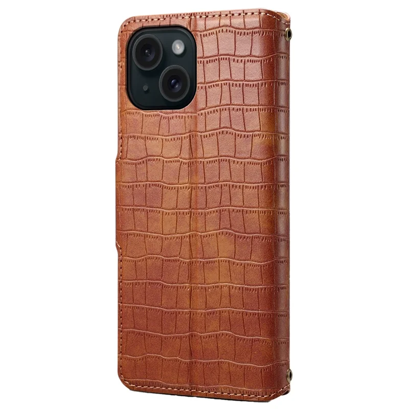 For iPhone 14 Case Crocodile Texture Leather Phone Cover with Wallet Card Slots - Brown