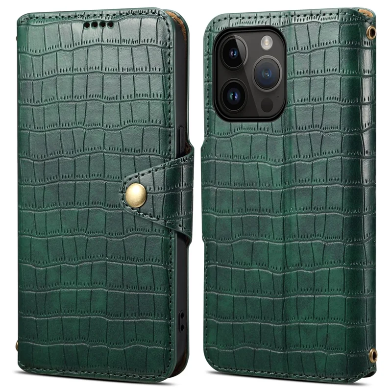 For iPhone 13 Pro Max Leather Cover Crocodile Texture Anti-Drop Wallet Phone Case - Green