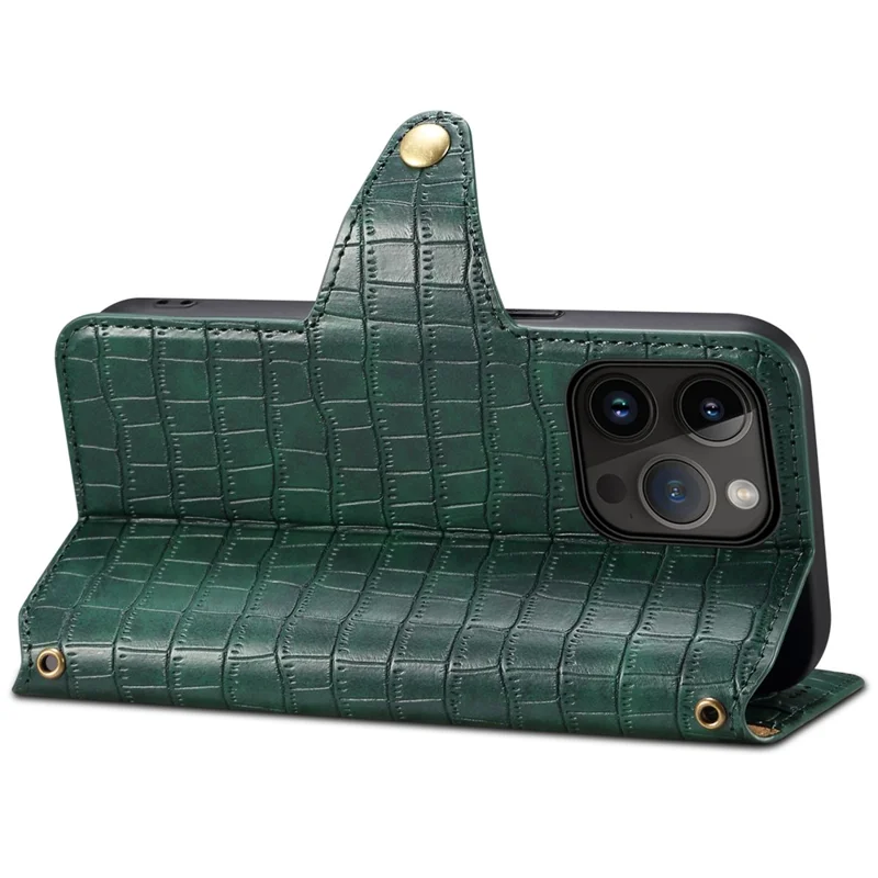 For iPhone 13 Pro Max Leather Cover Crocodile Texture Anti-Drop Wallet Phone Case - Green