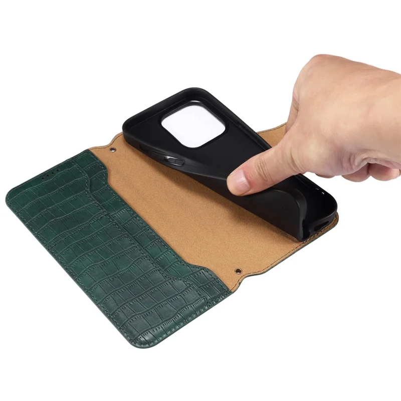 For iPhone 13 Pro Max Leather Cover Crocodile Texture Anti-Drop Wallet Phone Case - Green