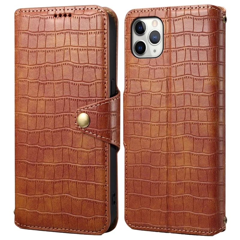 For iPhone 11 Pro Max Magnetic Phone Case PU Leather Magnetic Clasp Wallet Cover - Brown