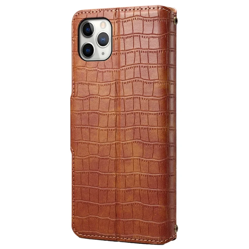 For iPhone 11 Pro Max Magnetic Phone Case PU Leather Magnetic Clasp Wallet Cover - Brown
