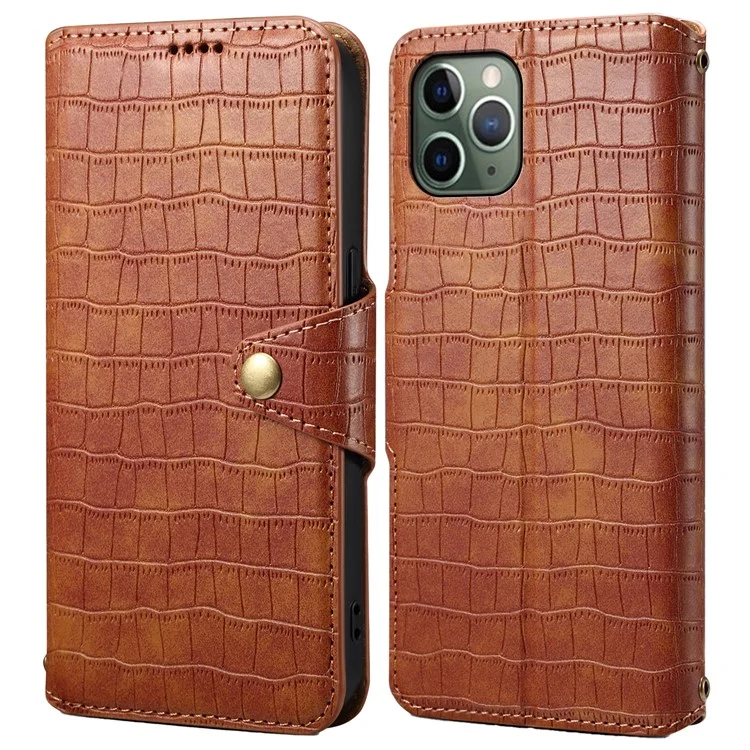 Leather Case for iPhone 12 / 12 Pro Crocodile Texture Wallet Shockproof Phone Cover - Brown