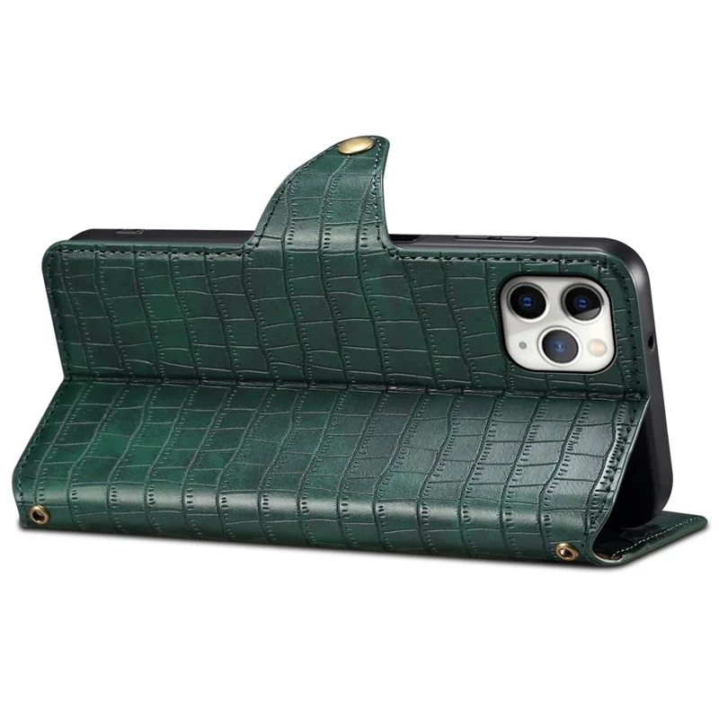 For iPhone 12 Pro Max 6.7 inch Case Crocodile Texture Leather Cover Classic Wallet Phone Shell - Green