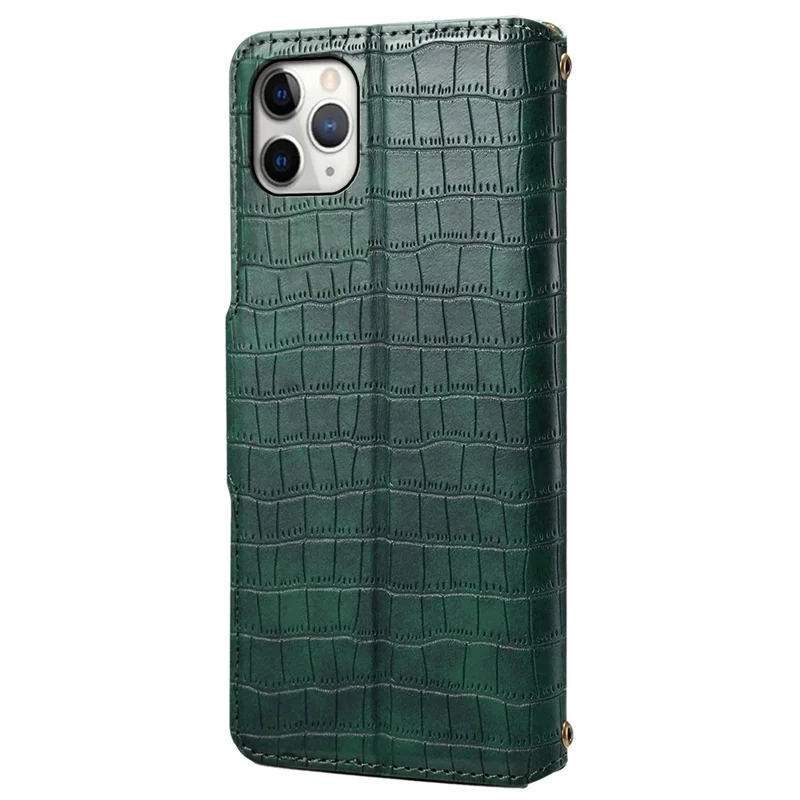 For iPhone 12 Pro Max 6.7 inch Case Crocodile Texture Leather Cover Classic Wallet Phone Shell - Green