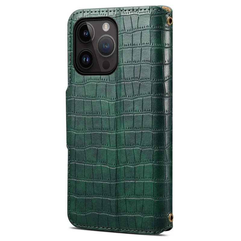 Leather Case for iPhone 13 Pro Drop Protection Crocodile Texture Wallet Phone Cover - Green