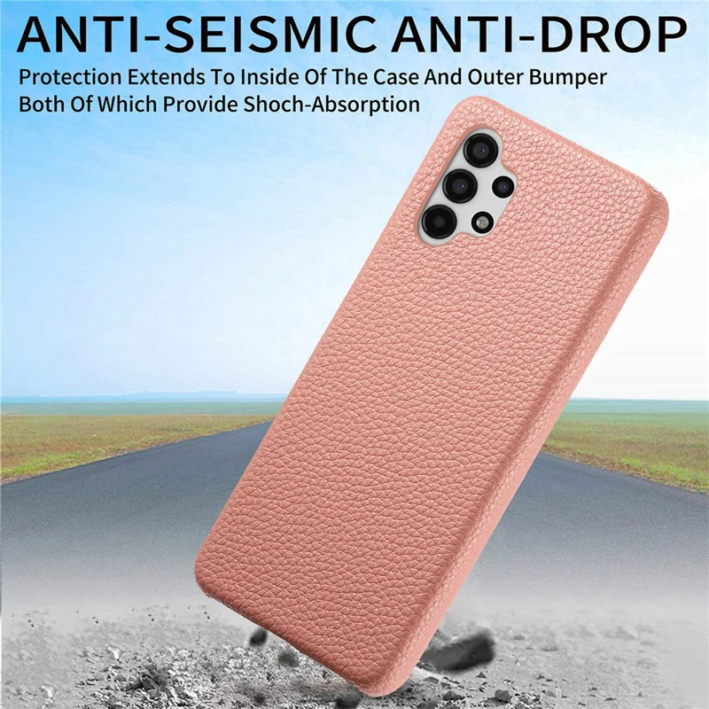 Coque pour Samsung Galaxy A13 4G Y1, texture de peau de litchi, en cuir PU+PC, résistante aux chocs, couleur rose