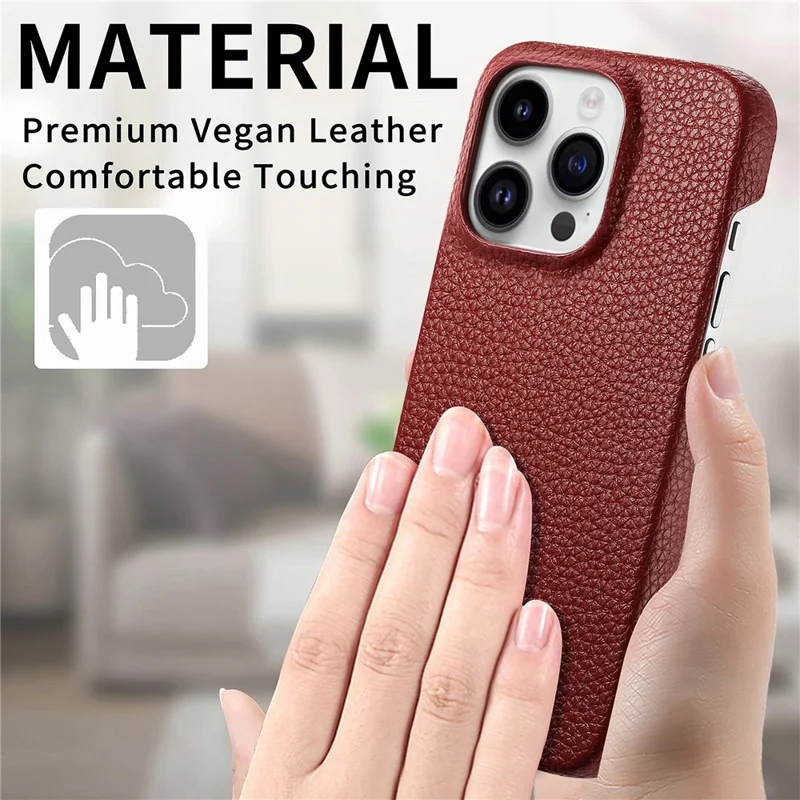 Y1 For iPhone 14 Pro Case Litchi Texture Leather+PC Anti-fingerprint Protective Shell - Red