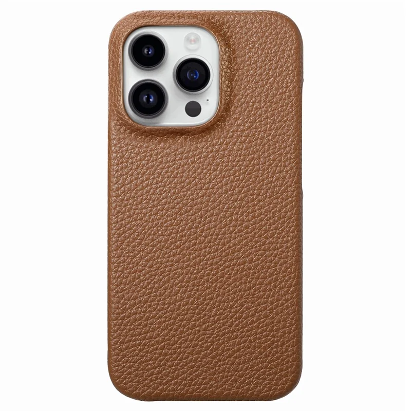 Y1 For iPhone 14 Pro Case Litchi Texture Leather+PC Anti-fingerprint Protective Shell - Brown